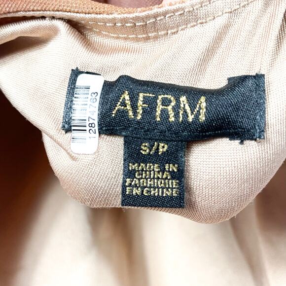 AFRM Maya Mesh Mini Dress Purple Motif Ruched Backless Long Sleeve Bodycon Sz S - Picture 15 of 16